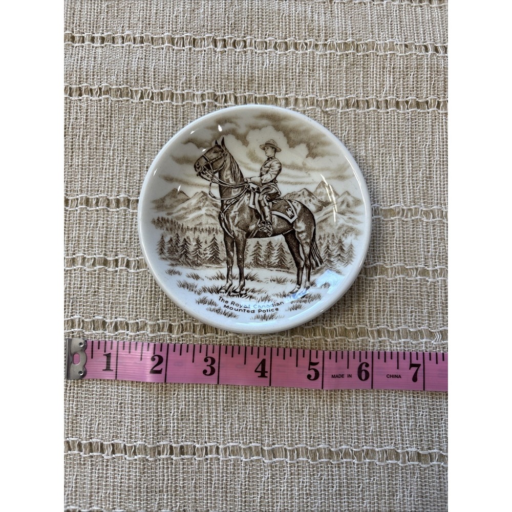 Vtg Royal Canadian Mounted Police Porcelain Trinket Plate Green Wood & Sons